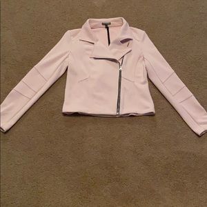 Blush pink zip up coat.